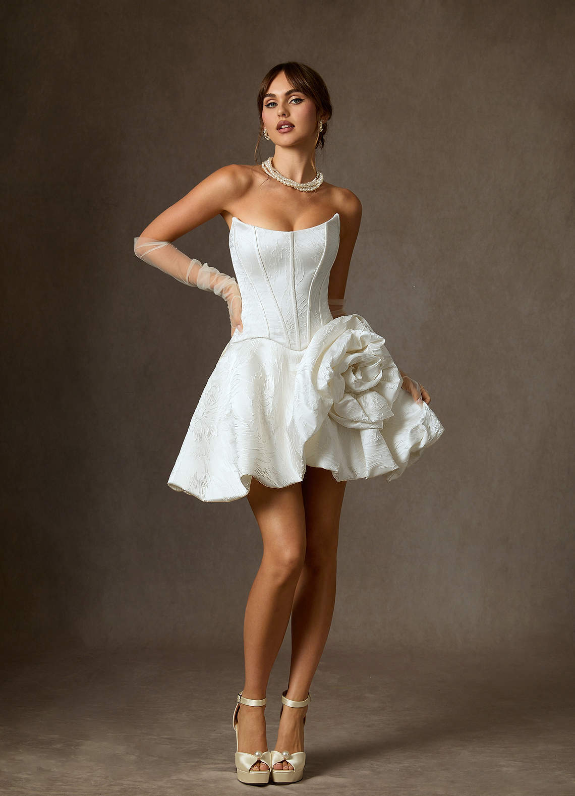 elyessen Kloe Two-Piece Diamond White Ball-Gown Strapless Floral Jacquard Dress