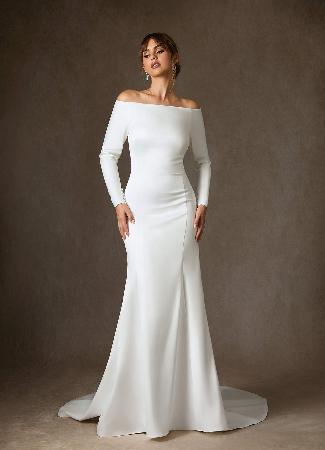 elyessen Marlin Free pannier Diamond White Mermaid Off the Shoulder Satin Dress