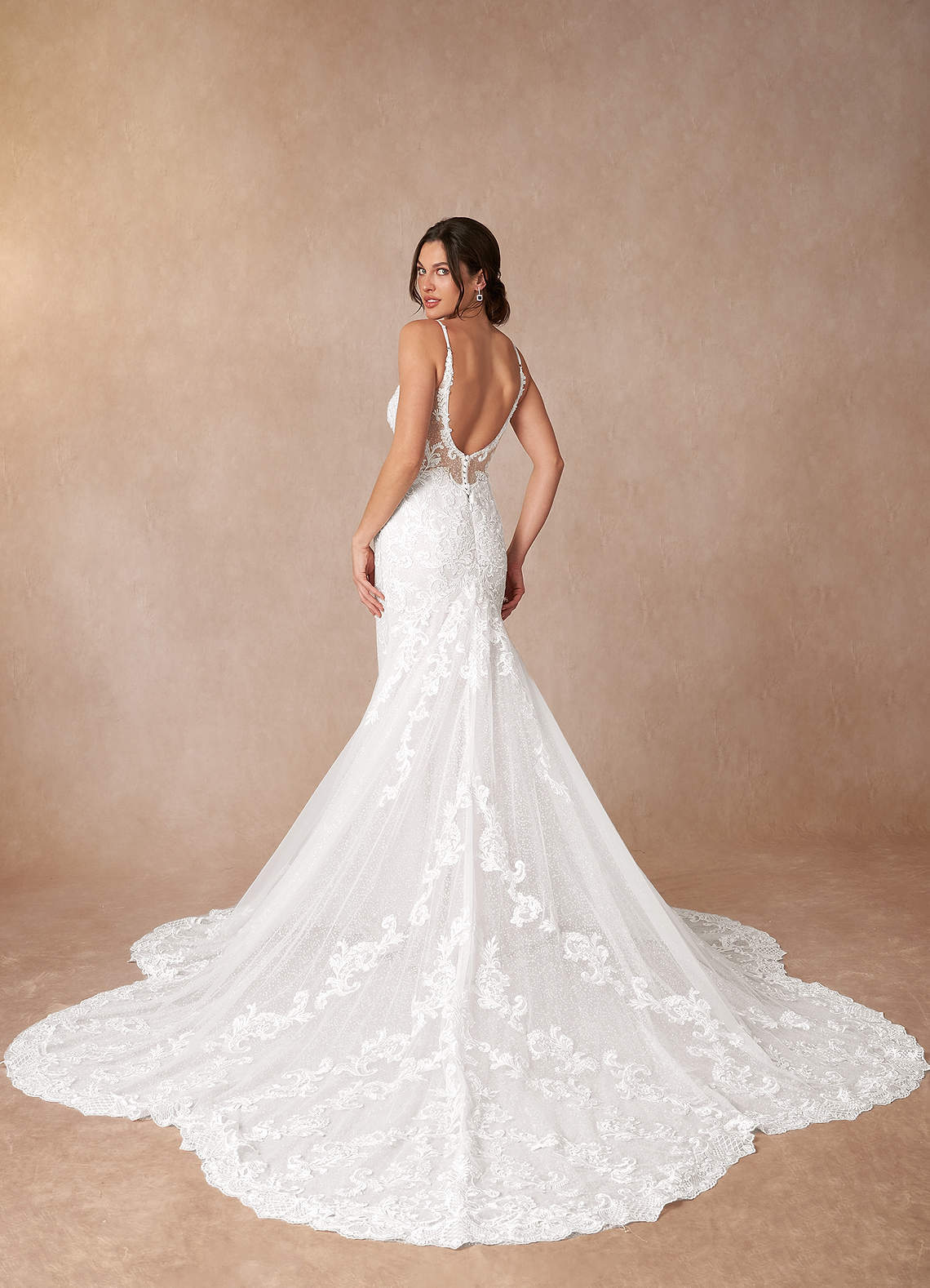 elyessen Selene Diamond White Mermaid V-Neck Lace Dress