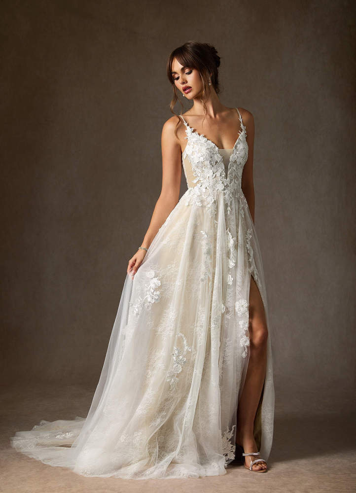 elyessen  Diamond White A-Line Lace Tulle Dress