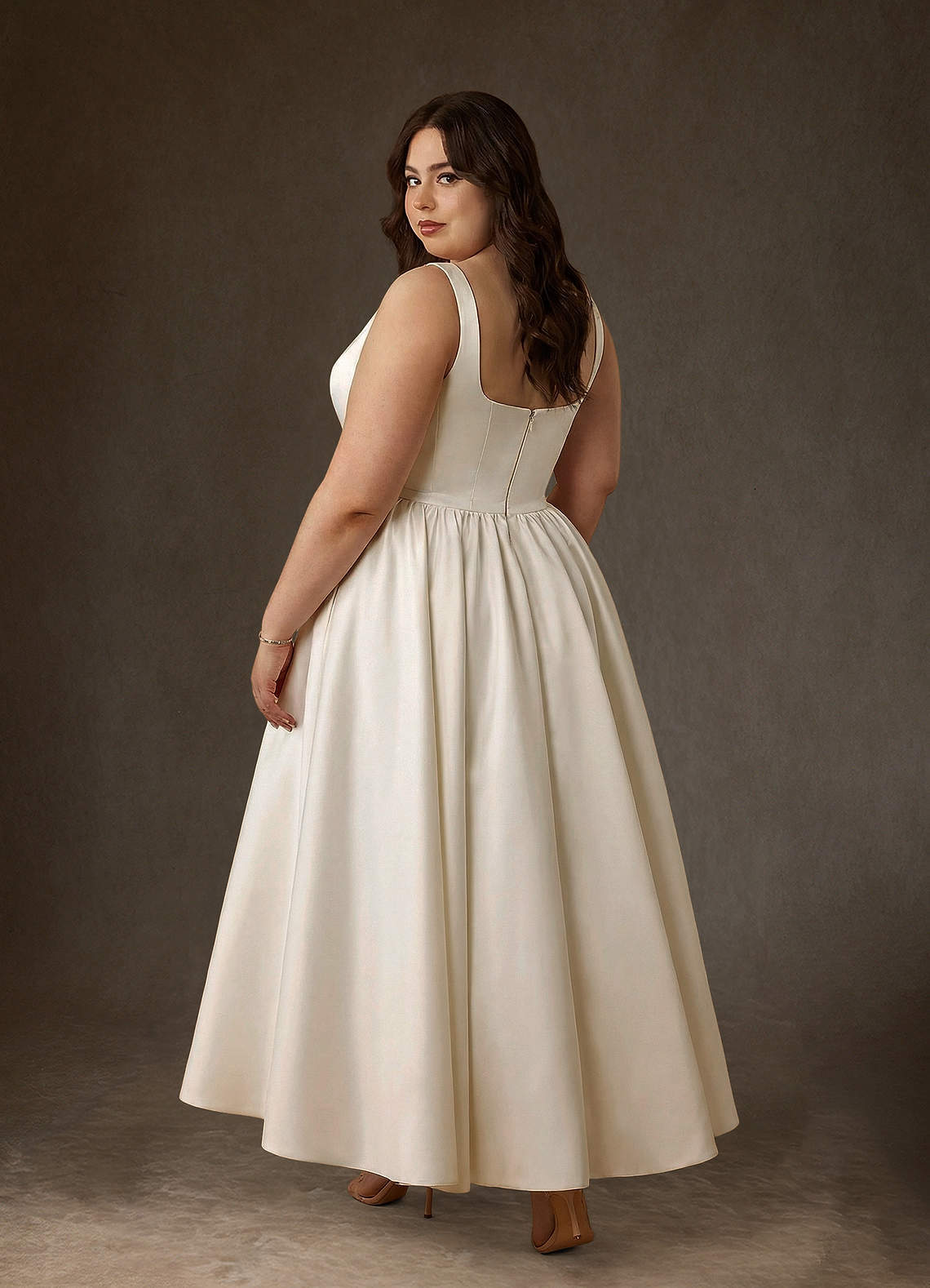 elyessen  Diamond White A-Line with Pockets Satin Dress