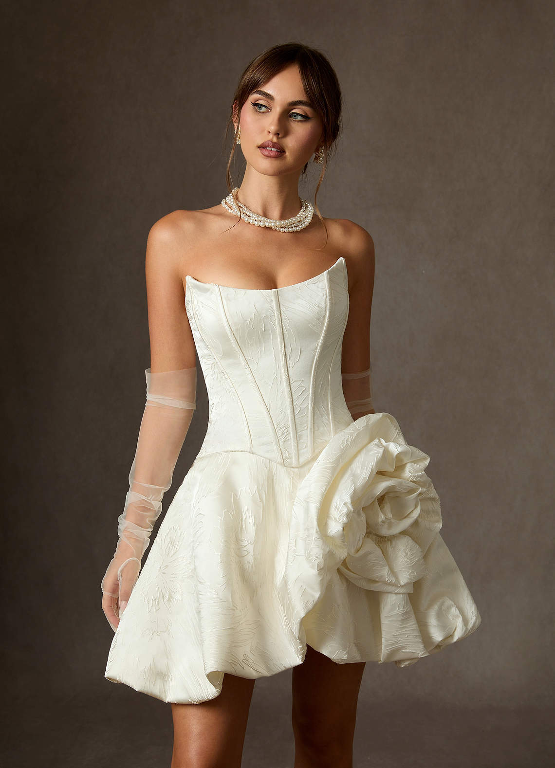elyessen Kloe Two-Piece Diamond White Ball-Gown Strapless Floral Jacquard Dress