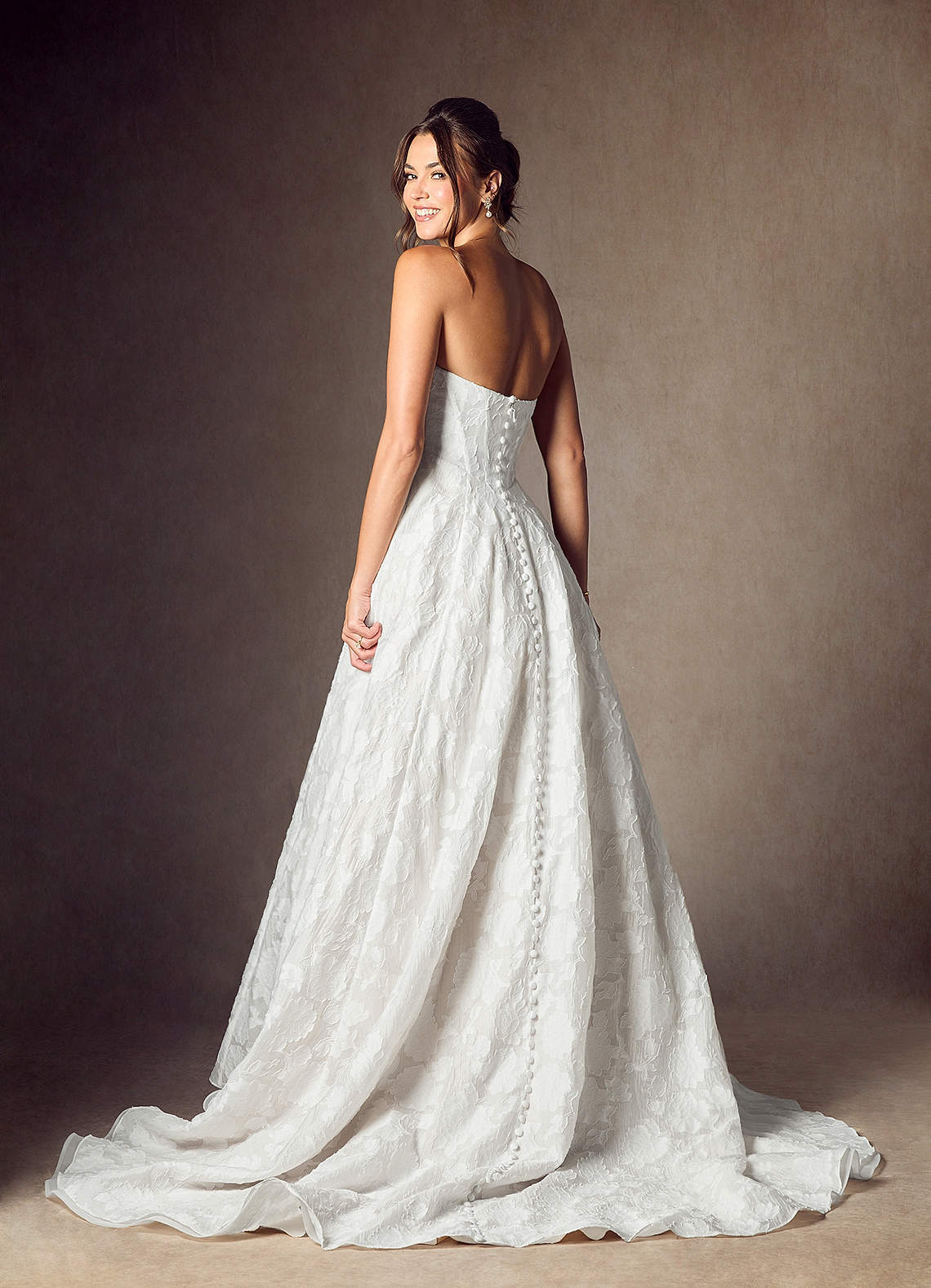 elyessen Meadow Diamond White Ball-Gown Strapless Floral Burnout Jacquard Dress