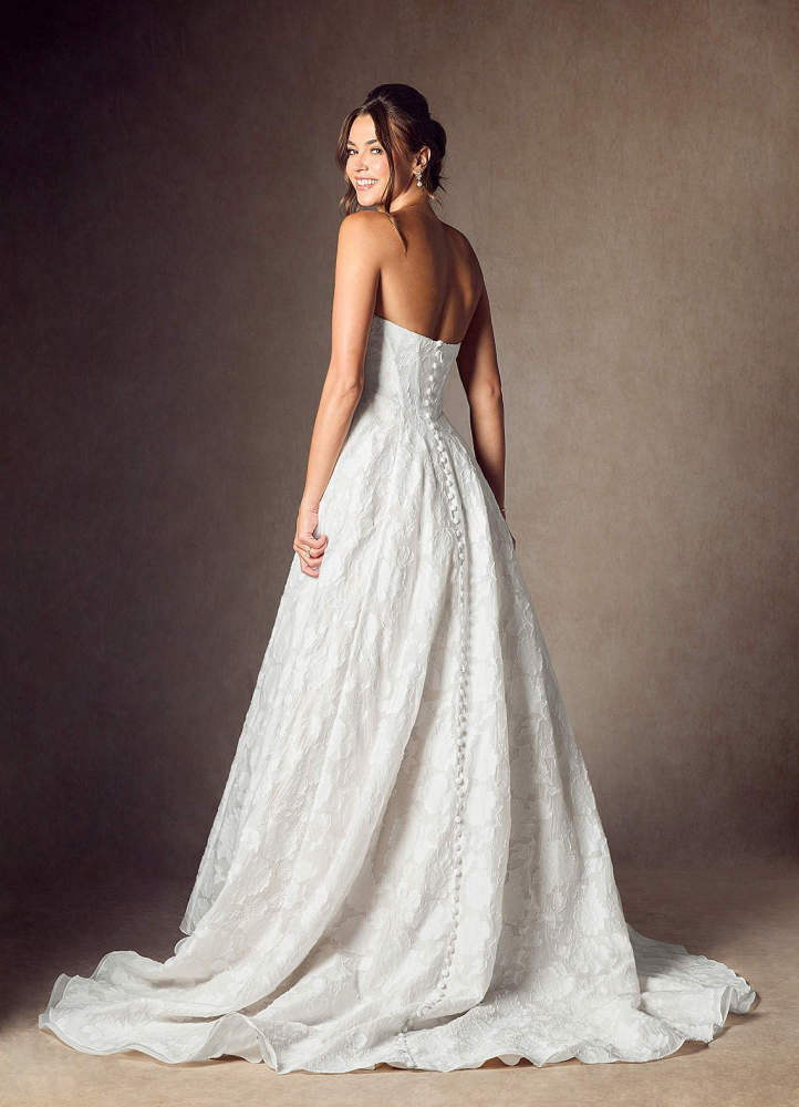 elyessen Meadow Diamond White Ball-Gown Strapless Floral Burnout Jacquard Dress