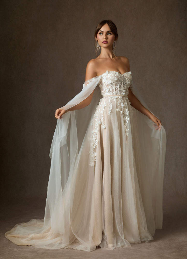 elyessen Diamond White Ball-Gown Off the Shoulder Lace Dress
