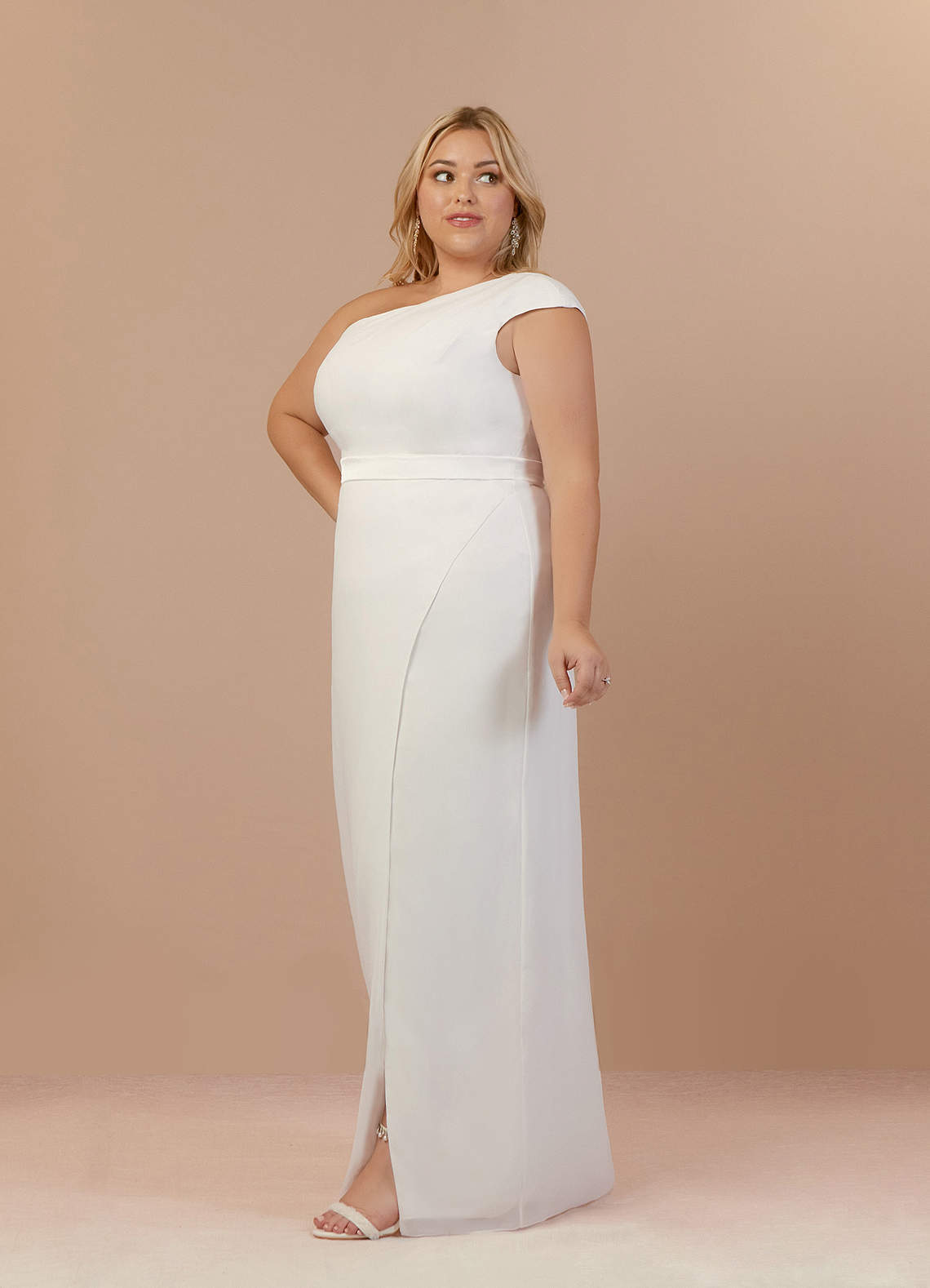 elyessen Oaklee Stretch Diamond White Sheath One Shoulder Stretch Satin Dress