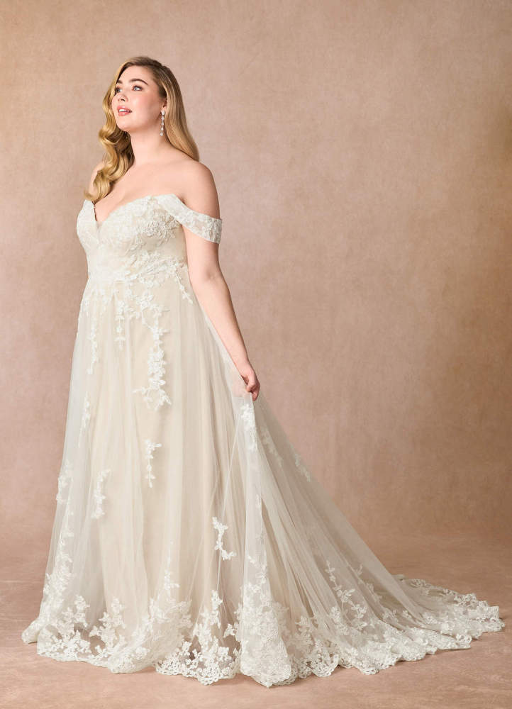 elyessen  Diamond White A-Line Off the Shoulder Tulle Dress