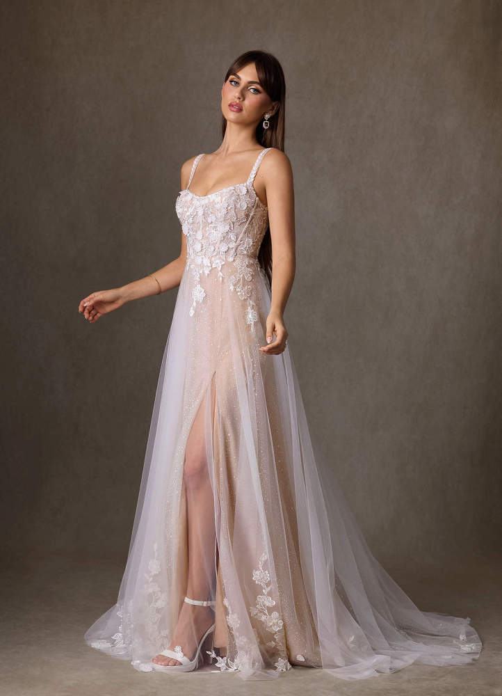 elyessen  Diamond White A-Line Scoop Tulle Dress