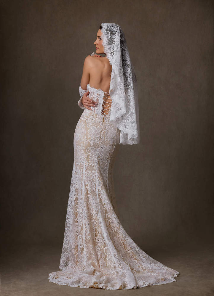 elyessen Diamond White Sheath Strapless Lace Dress