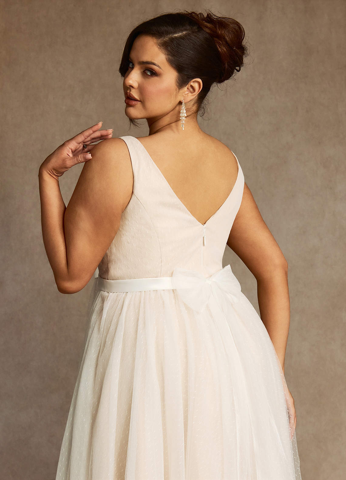 elyessen Diamond White A-Line Bow Tulle Dress