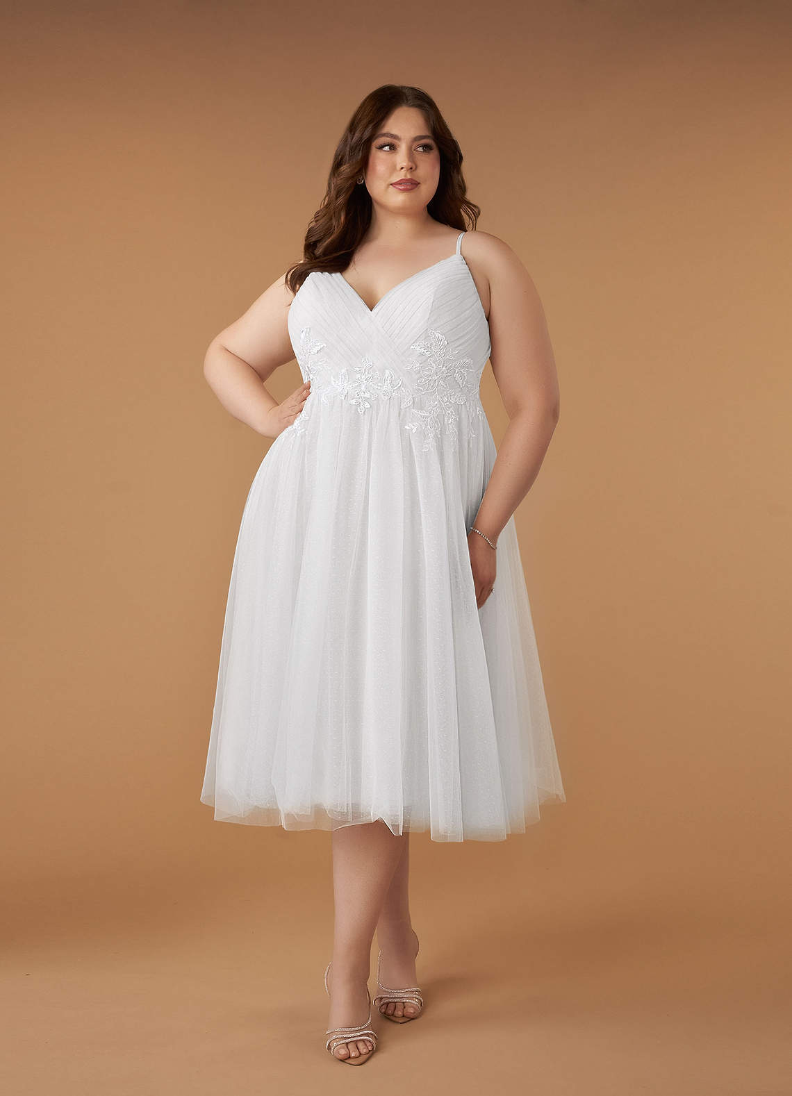 elyessen Liana Diamond White A-Line V-Neck Sequins Tulle Dress