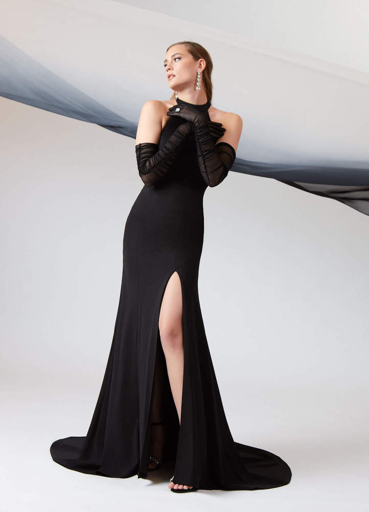 elyessen Aerith Stretch Diamond White Sheath Bow Stretch Crepe Dress