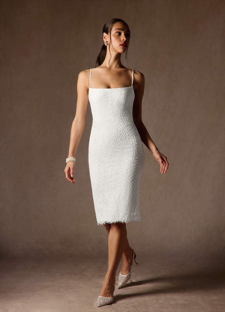 elyessen Kat Diamond White Sheath Straight Lace Lace Dress