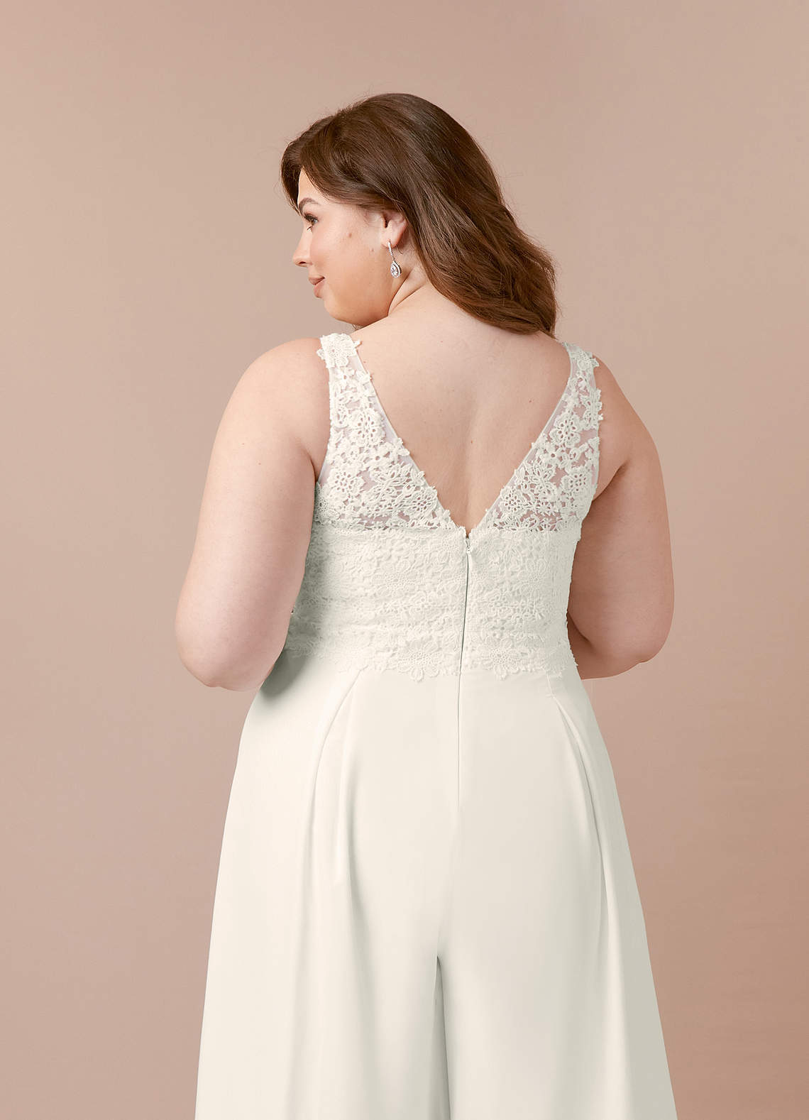 elyessen  Diamond White Pant Styles V-Neck Lace Chiffon Dress