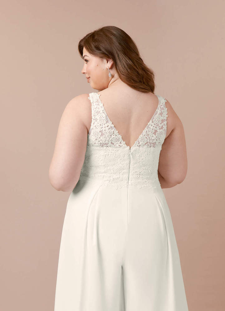 elyessen  Diamond White Pant Styles V-Neck Lace Chiffon Dress