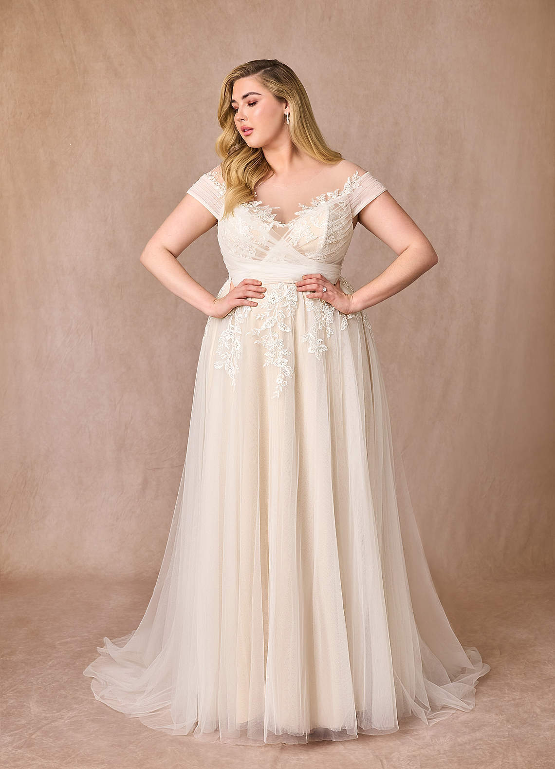 elyessen  Diamond White A-Line Illusion Off-The-Shouler Lace Tulle Dress