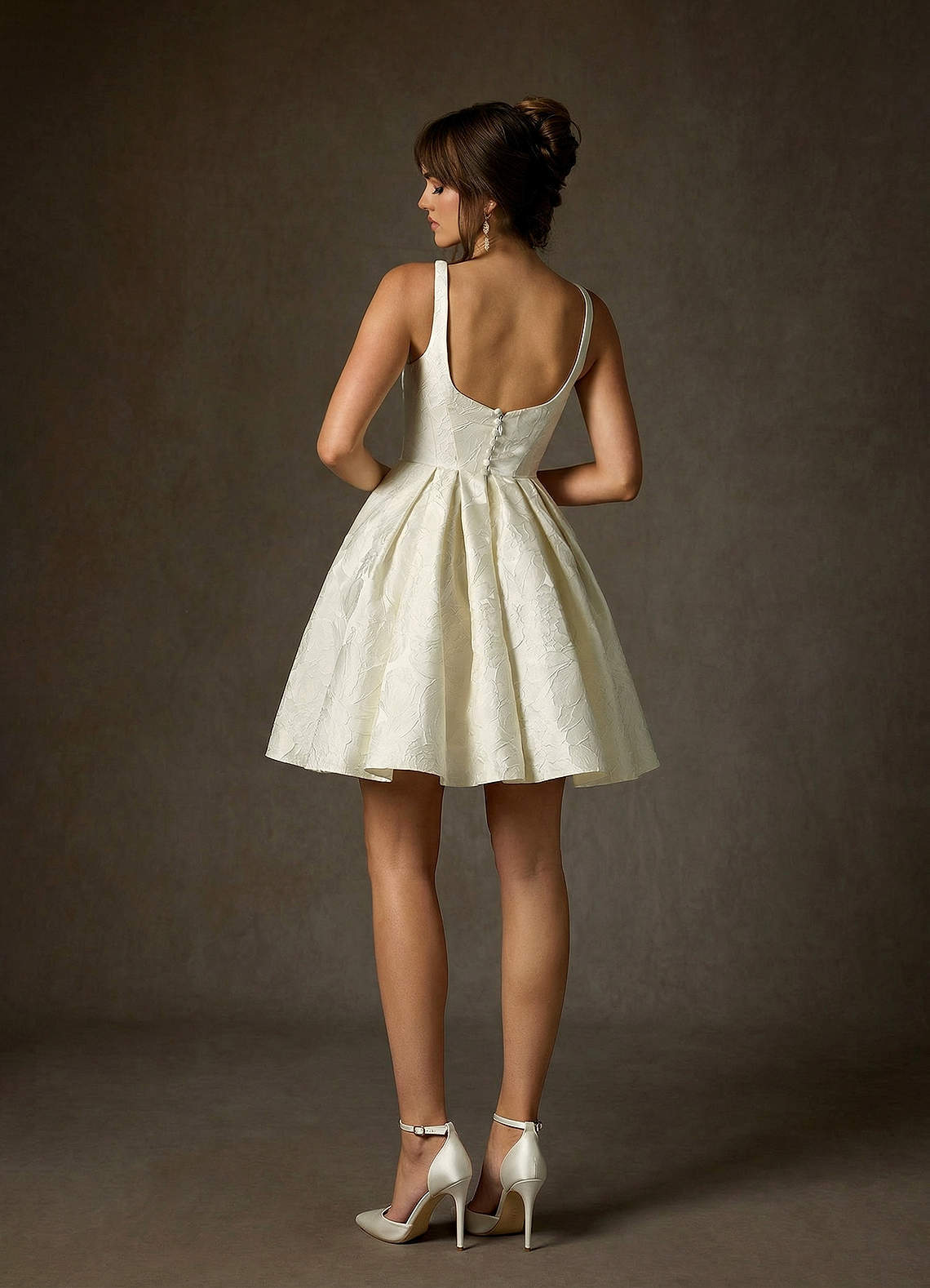 elyessen Ruby Diamond White A-Line with Pockets Floral Jacquard Dress