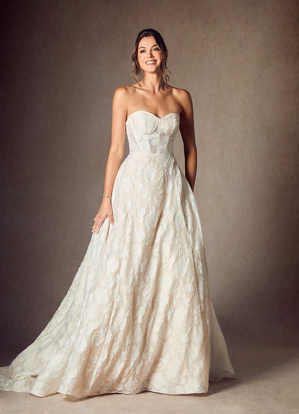 elyessen  Diamond White Ball-Gown Strapless Floral Burnout Jacquard Dress