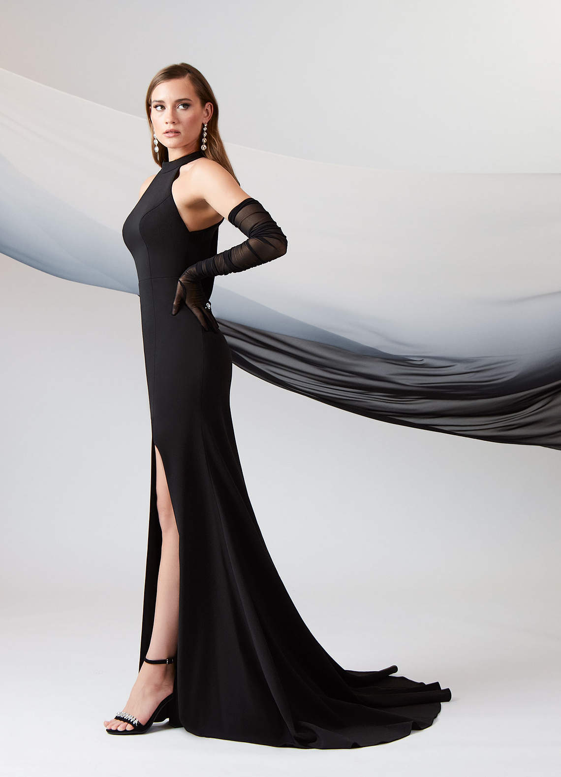 elyessen Aerith Stretch Diamond White Sheath Bow Stretch Crepe Dress