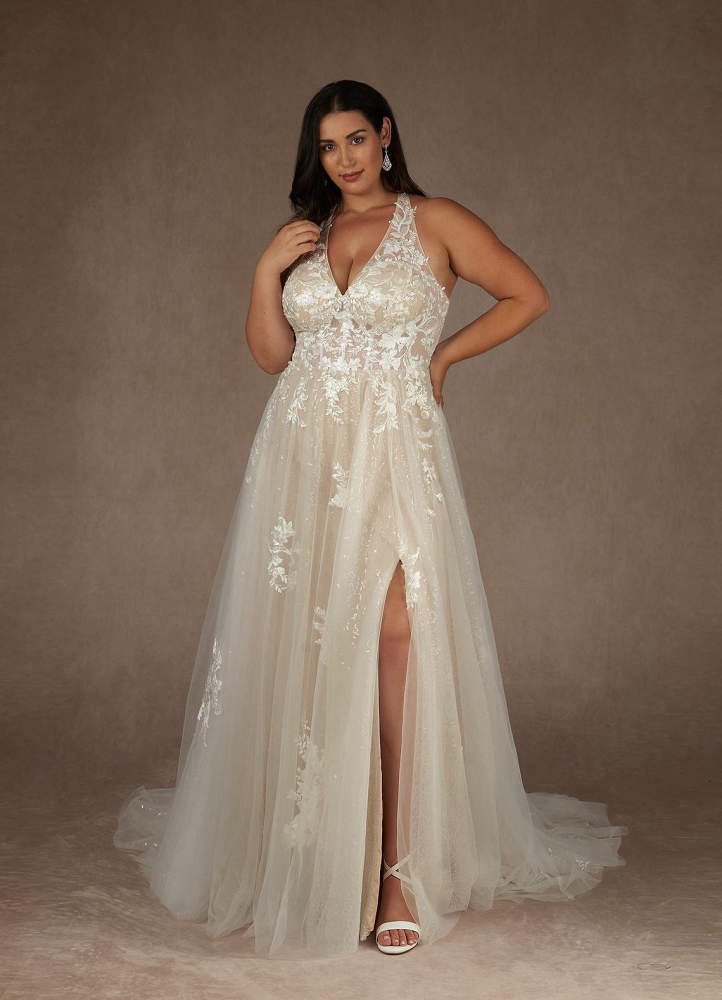 elyessen  Diamond White A-Line Halter Sequins Tulle Dress