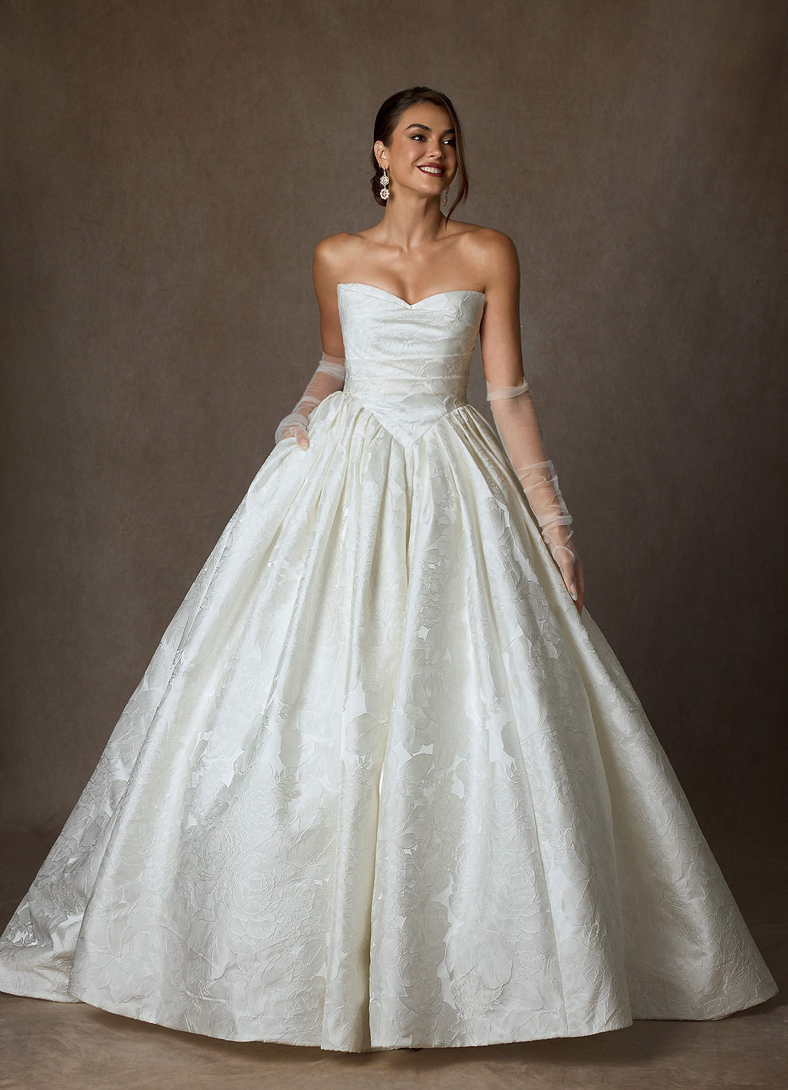 elyessen Celestia Diamond White Ball-Gown Strapless Floral Jacquard Dress
