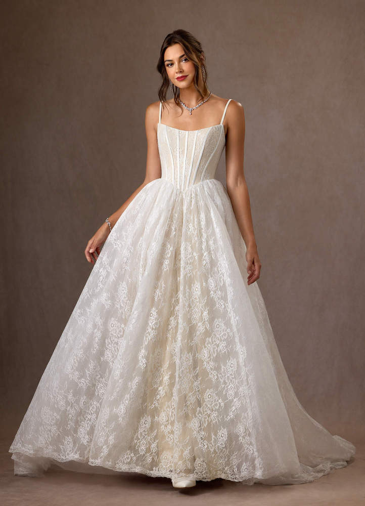 elyessen  Diamond White Ball-Gown Strapless Lace Dress