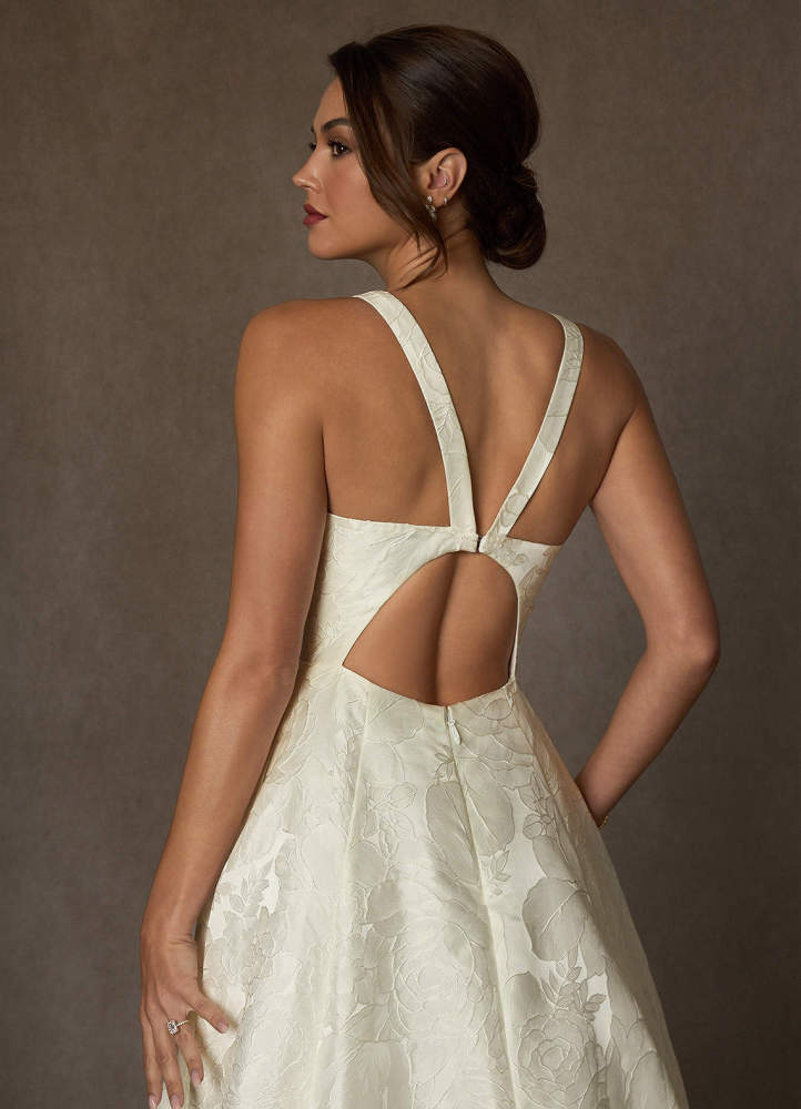 elyessen Olivette Diamond White Ball-Gown Strap Floral Jacquard Dress