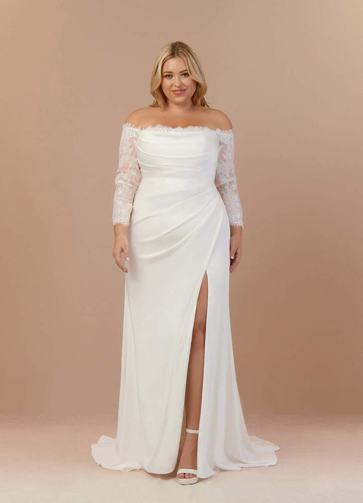 elyessen Onyx Diamond White Mermaid Sequins Crepe Back Satin Dress