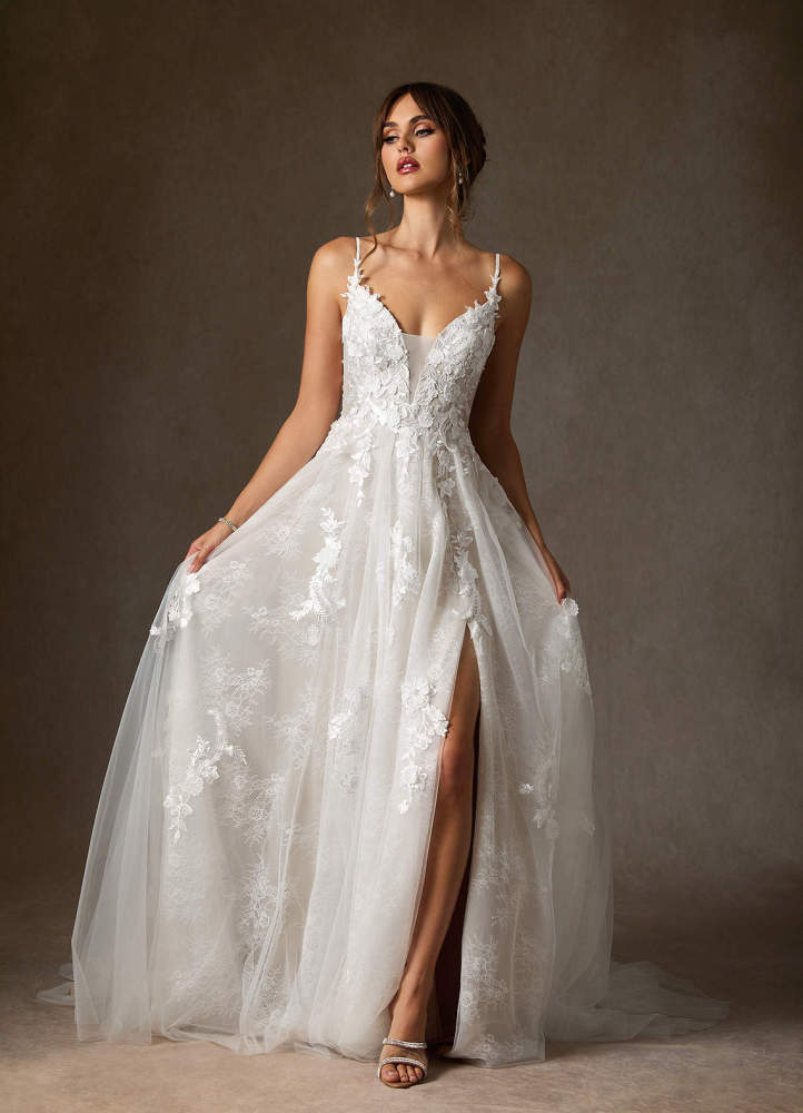 elyessen Monda Diamond White A-Line Lace Tulle Dress