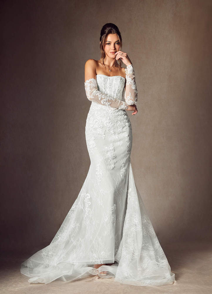 elyessen Caitlin Diamond White Mermaid Strapless Lace Dress