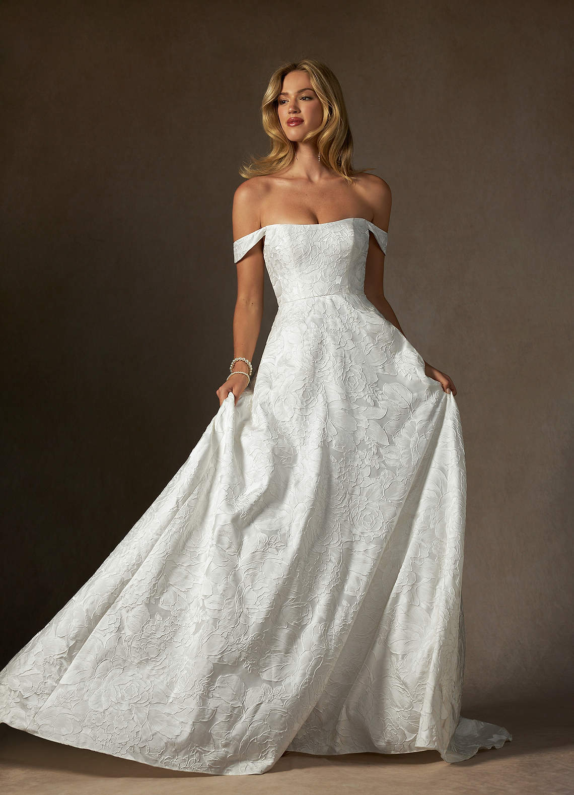 elyessen Amaya Diamond White Ball-Gown Strapless Floral Jacquard Dress