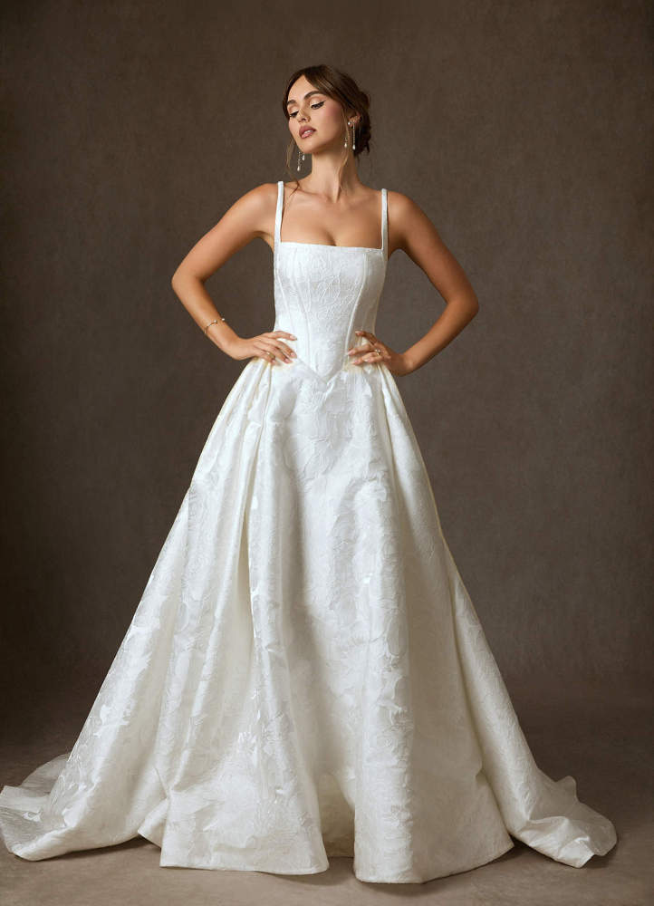 elyessen Delvina Diamond White Ball-Gown with Pockets Floral Jacquard Dress