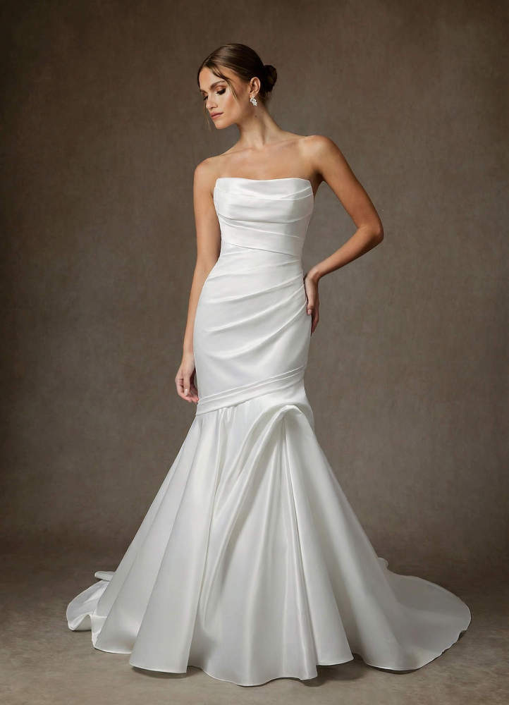 elyessen Abelia Diamond White Mermaid Strapless Satin Dress