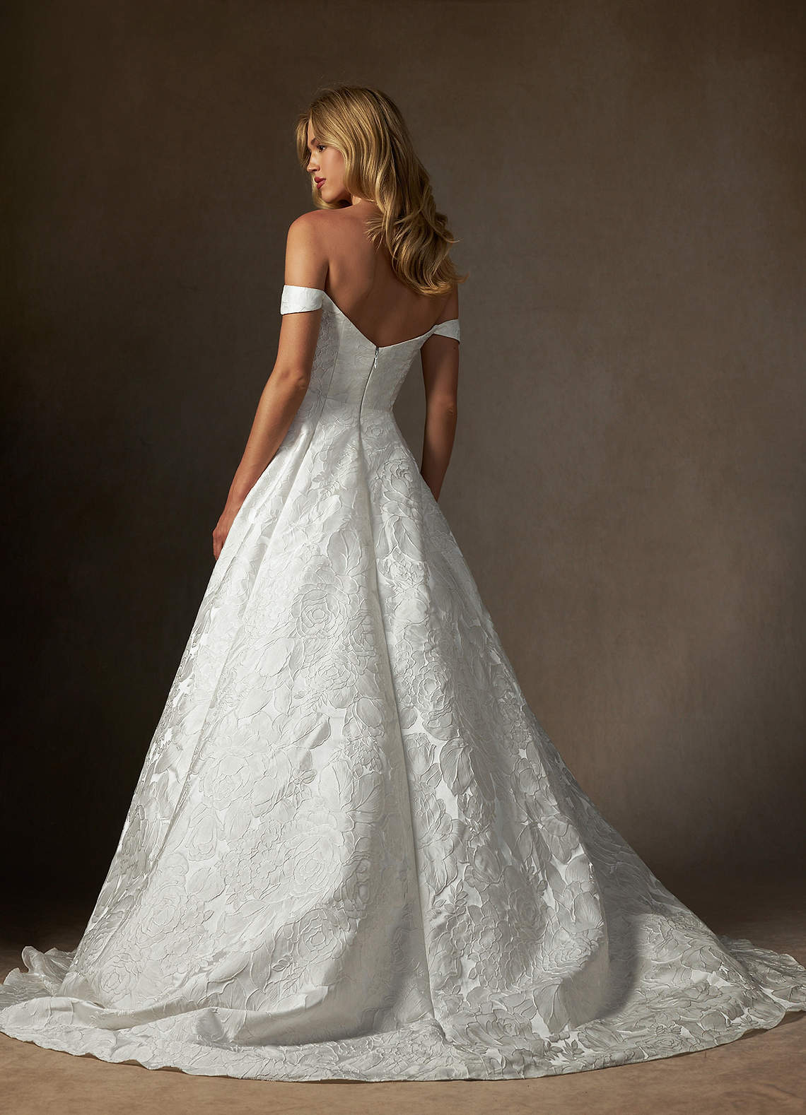 elyessen Amaya Diamond White Ball-Gown Strapless Floral Jacquard Dress
