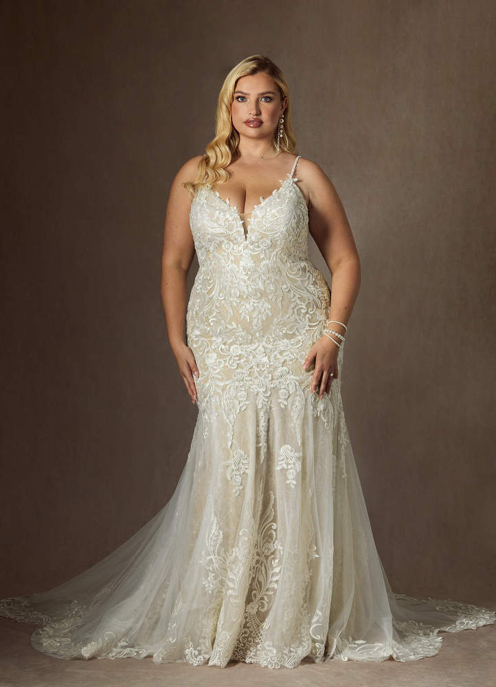 elyessen  Diamond White Mermaid V-Neck Sequins Tulle Dress