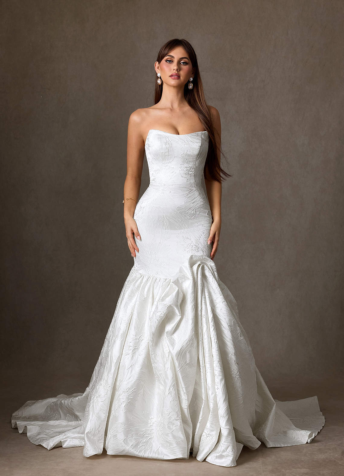 elyessen Quinta Diamond White Mermaid Strapless Floral Jacquard Dress