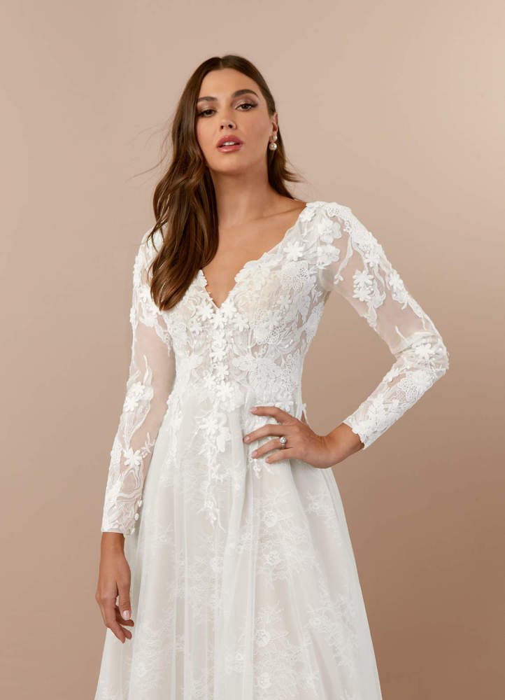 elyessen Leila Diamond White Champagne A-Line V-Neck Sequins Tulle Dress