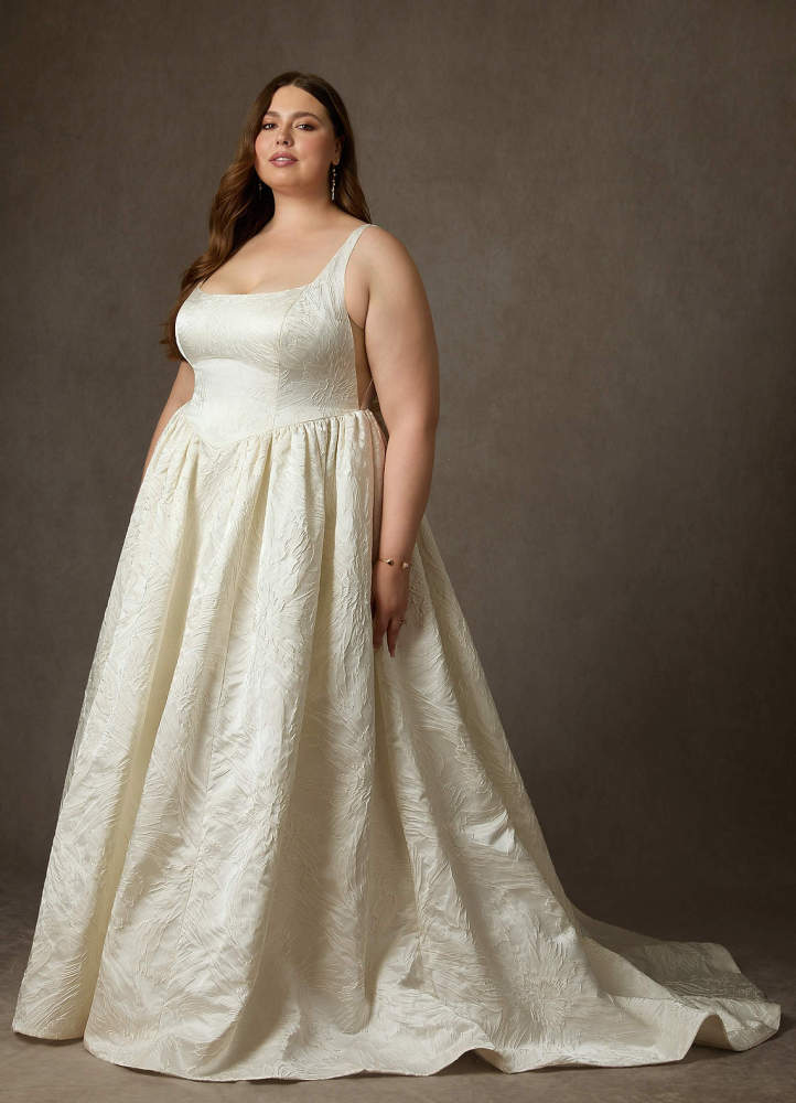 elyessen  Diamond White Ball-Gown with Pockets Floral Jacquard Dress
