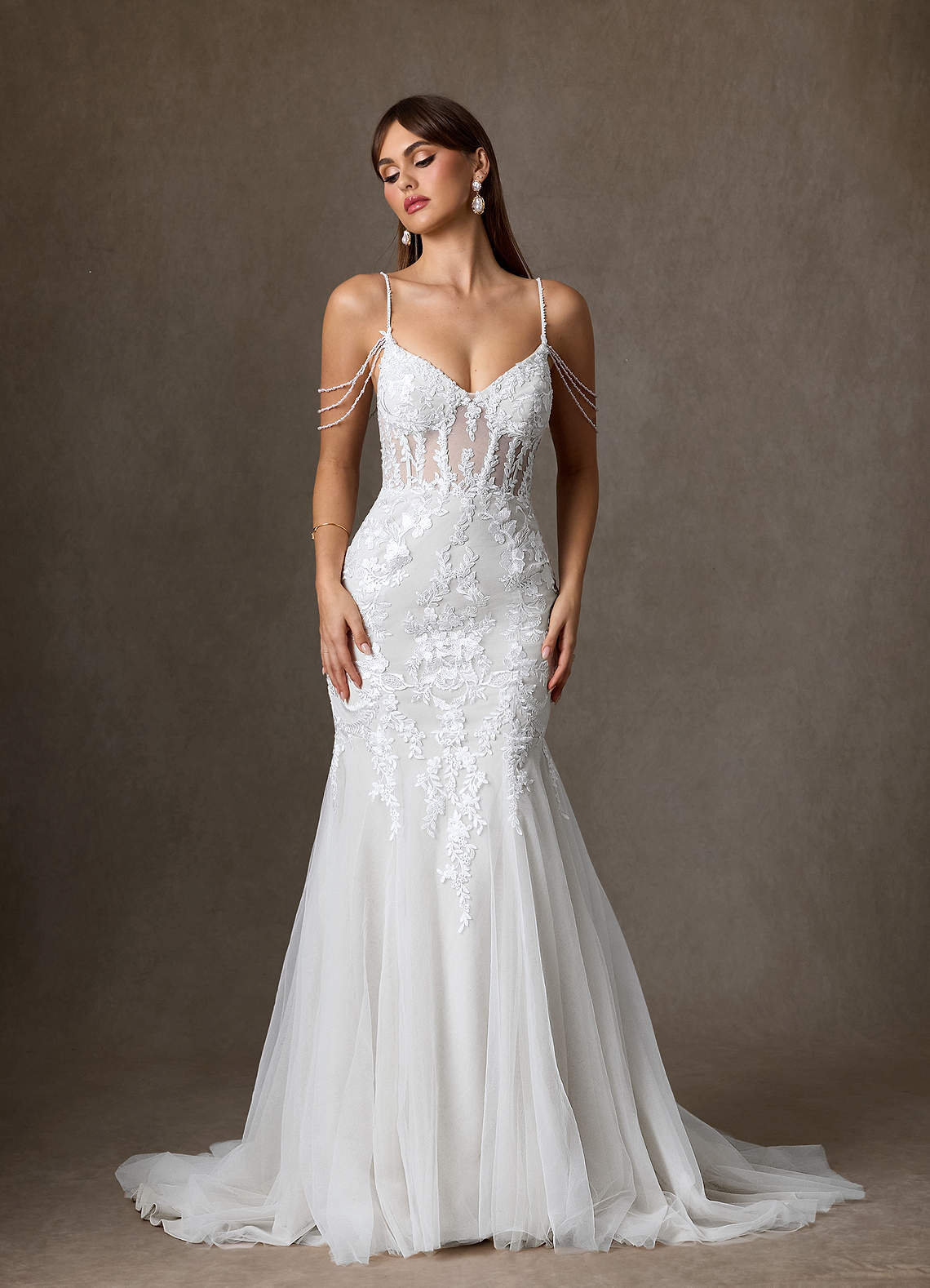 elyessen Denise Diamond White Mermaid Sequins Tulle Dress