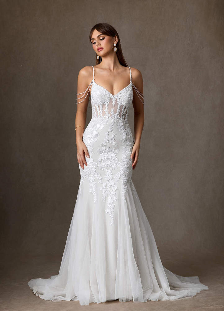 elyessen Denise Diamond White Mermaid Sequins Tulle Dress