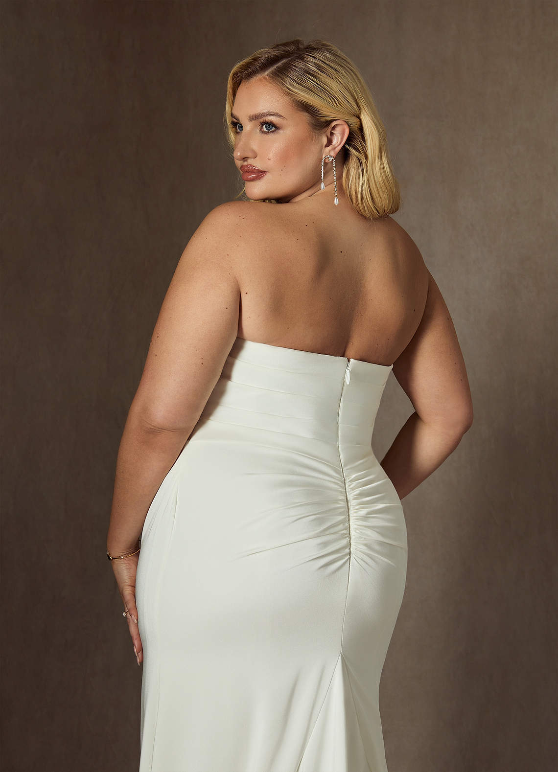 elyessen Elyse Diamond White Mermaid Strapless Crepe Back Satin Dress