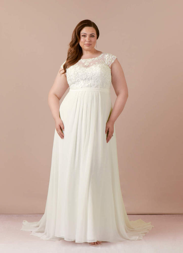 elyessen  Diamond White A-Line Scoop Sequins Chiffon Dress