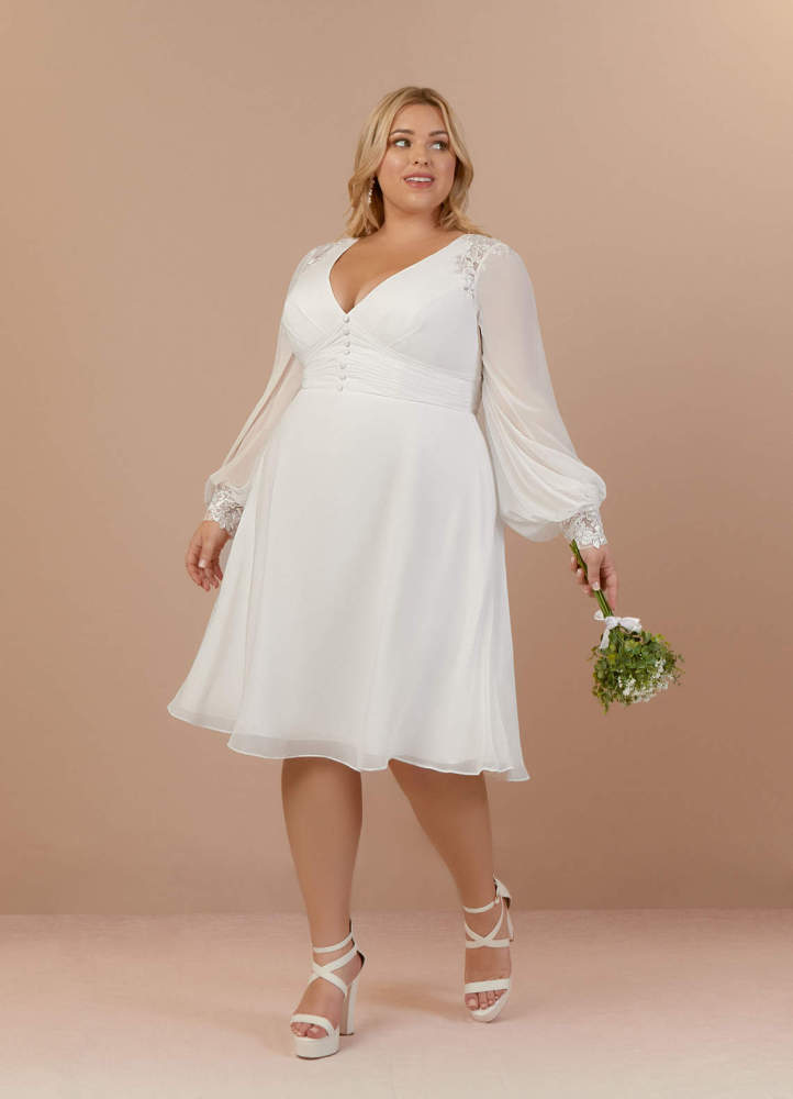 elyessen Amila Diamond White A-Line V-Neck Lace Chiffon Dress