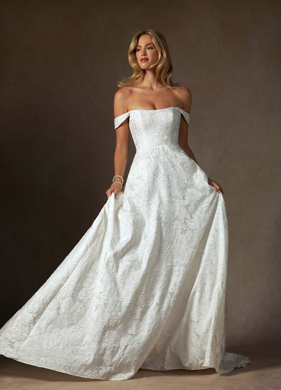 elyessen Diamond White Ball-Gown Strapless Floral Jacquard Dress