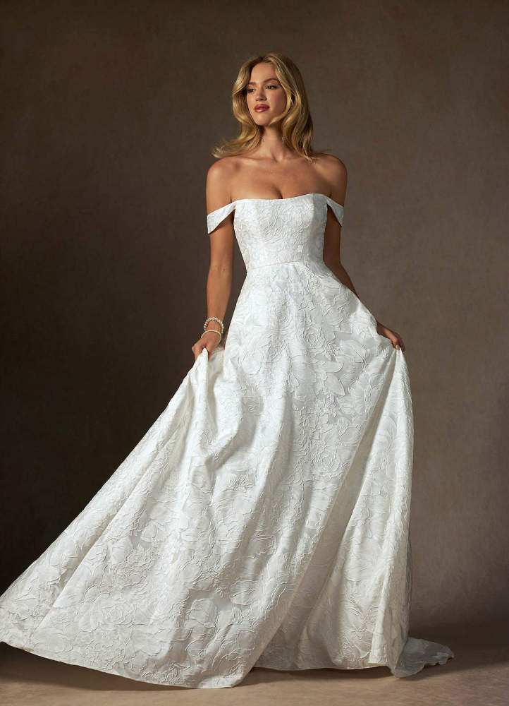elyessen Diamond White Ball-Gown Strapless Floral Jacquard Dress