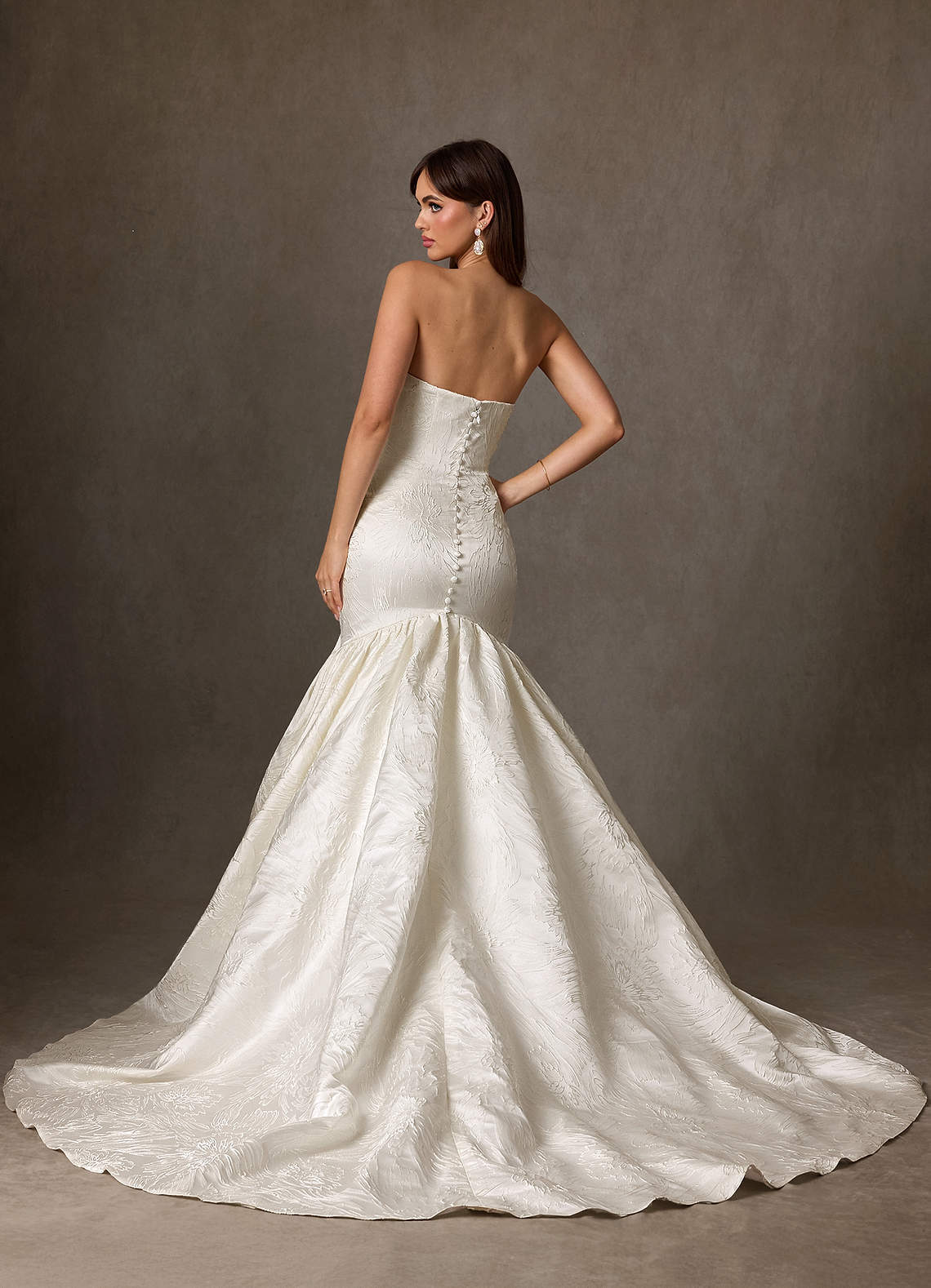 elyessen Quinta Diamond White Mermaid Strapless Floral Jacquard Dress