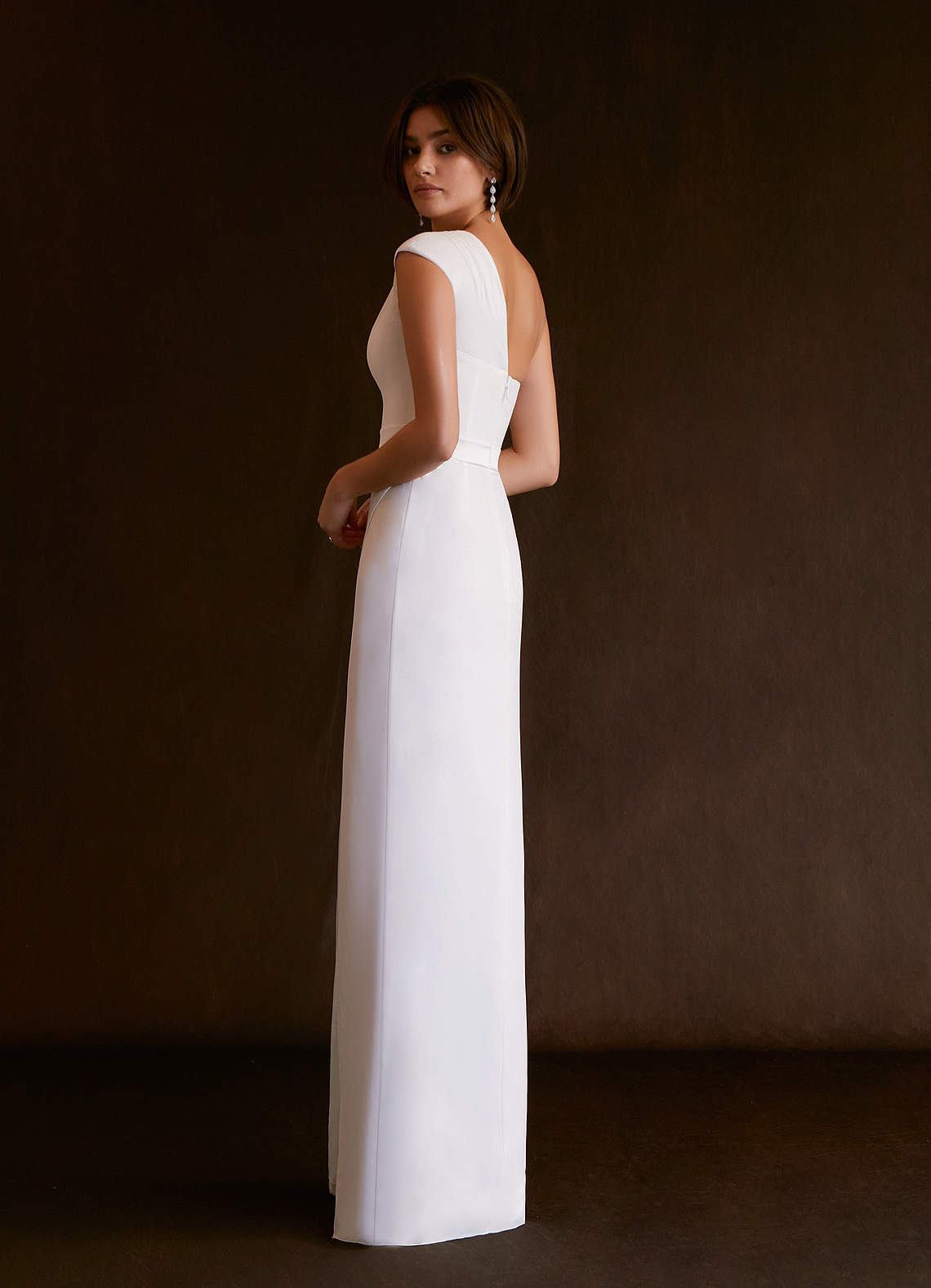 elyessen Oaklee Stretch Diamond White Sheath One Shoulder Stretch Satin Dress