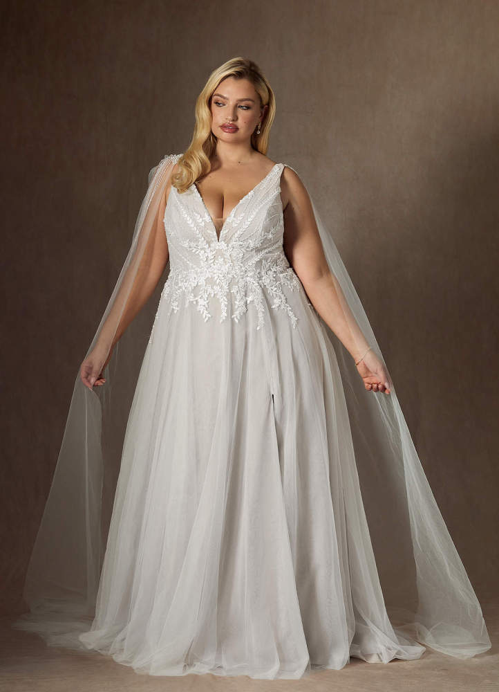 elyessen Goddess Two-Piece Diamond White A-Line V-Neck Sequins Tulle Dress