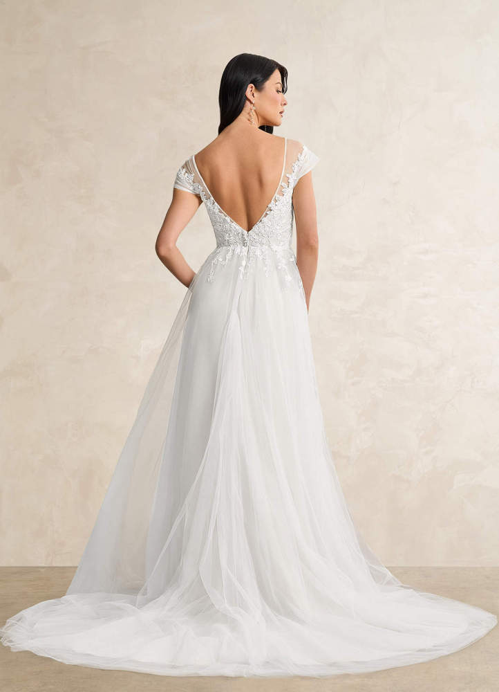 elyessen Bellisima Diamond White A-Line V-Neck Tulle Dress