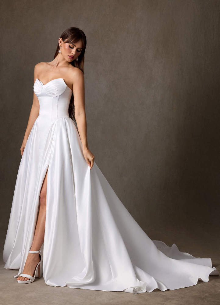 elyessen Constantina Diamond White A-Line Strapless Satin Dress